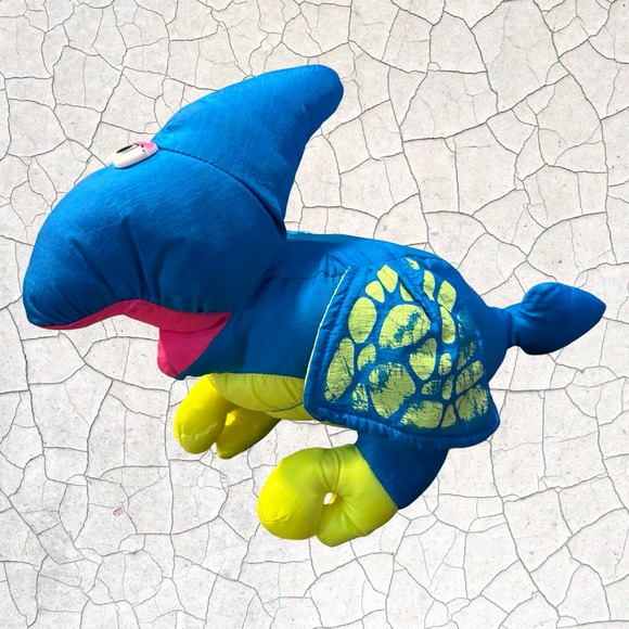 Fisher-Price 1992‎ Puffalump Turtle Plush Blue Yellow Sea Turtle w/ Squeaker - Picture 7 of 9